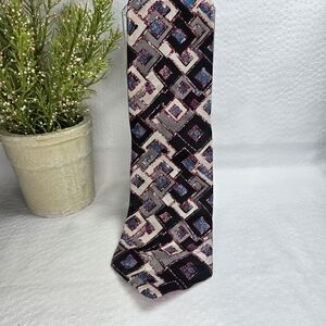 Zianetti Imported Silk Geometric Patterned Tie - Black, Blue, Gray, Mens EUC